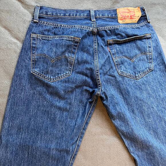 Levis 501 Jeans Mens 34x34 Blue Straight Leg Button Fly Retro Red Tag Workwear - Picture 10 of 10